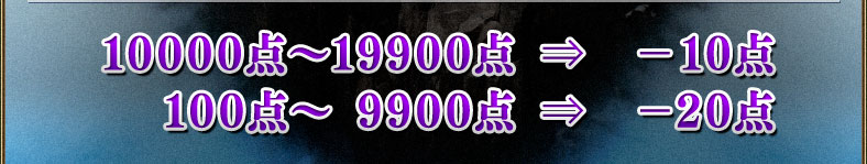 10000点~19900点⇒-10点 100点~ 9900点⇒-20点